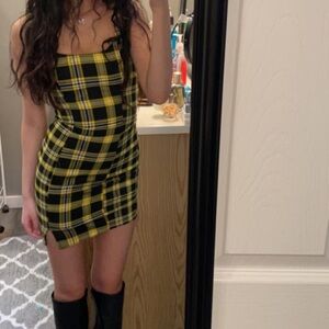 H&M Yellow and Black Plaid Mini Dress